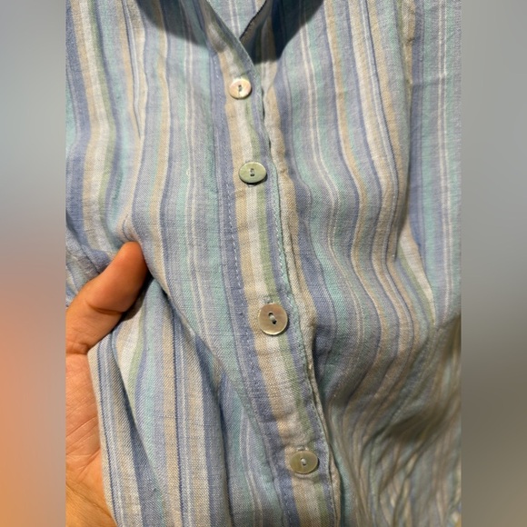 Cut Loose Hanky Linen 100% Boxy Shirt Blue Stripe Lagenlook , Large - Picture 5 of 9